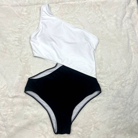 SweatyRocks Color Block One Shoulder Cutout 1pc Monokini Swimsuit SZ L: NWOT - Picture 10 of 12